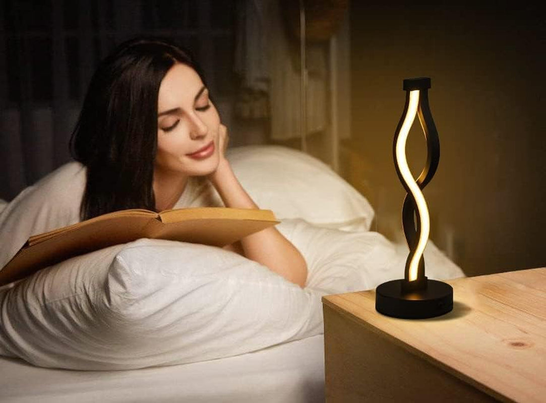 Modern Spiral LED Table Lamp - Dimmable Waves Desk Lamp, 12W Warm White, Iron Base, Creative Curved Night Light for Living Room, Bedroom, Office (Black)