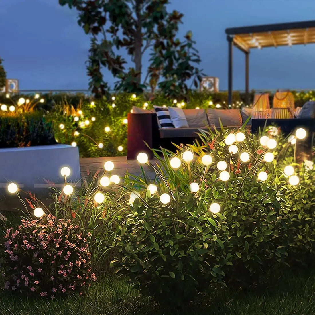 Set of 8 Solar Firefly Garden Lights - Waterproof LED Outdoor Decorative Lighting for Patio and Pathway